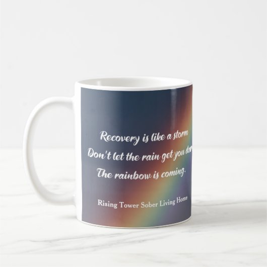 薬物依存回復やる気を起こさせる引用文虹 コーヒーマグカップ (左)