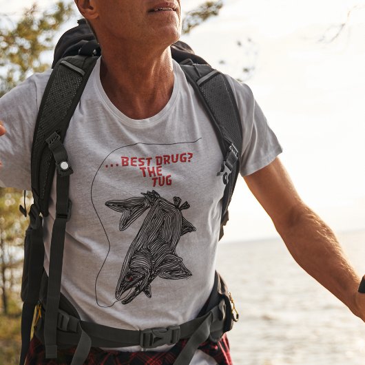 薬物最高の魚釣りラインタグブラックレッド Tシャツ