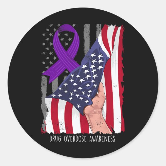 薬物過剰摂取認識度ヴィンテージアメリカ国旗のプリン ラウンドシール (正面)