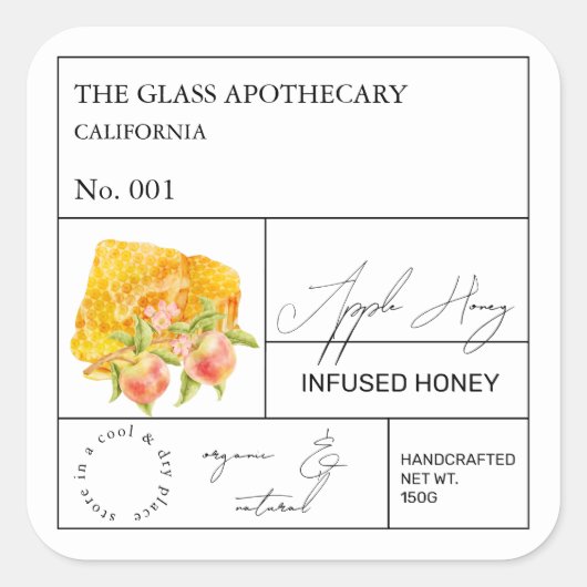 薬用アップル入り蜂蜜ラベル スクエアシール (正面)