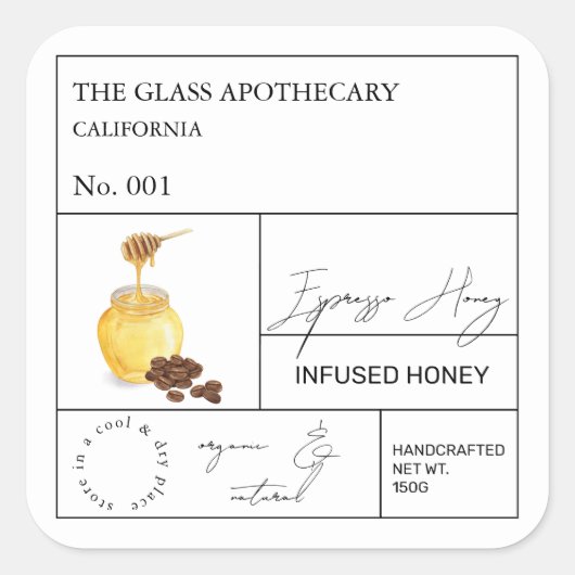 薬用コーヒーエスプレッソ注入はちみつラベル スクエアシール (正面)