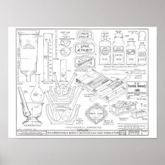 薬用ツールボトルヴィンテージアートイラストレーション ポスター (正面)