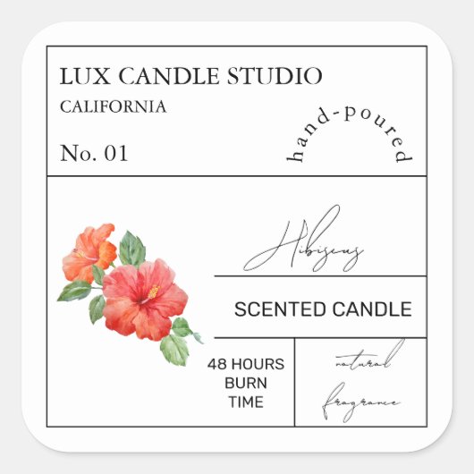 薬用ハイビスカス香り付きキャンドルラベル スクエアシール (正面)
