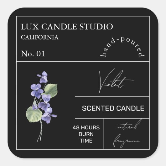 薬用バイオレット香り付きキャンドルラベル スクエアシール (正面)