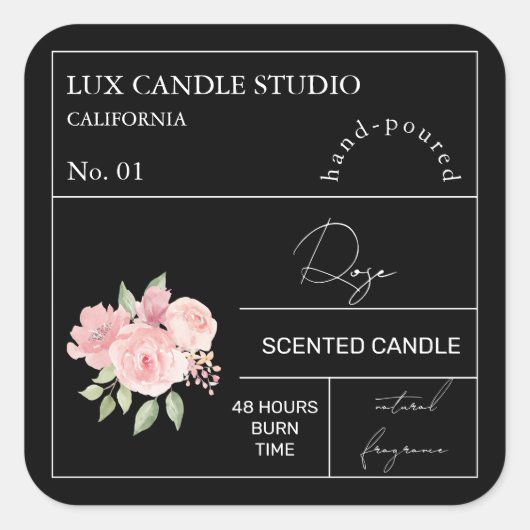 薬用バラ香り付きキャンドルラベル スクエアシール (正面)