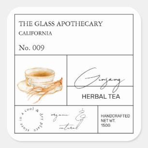 薬用人参ハーブ茶ラベル スクエアシール