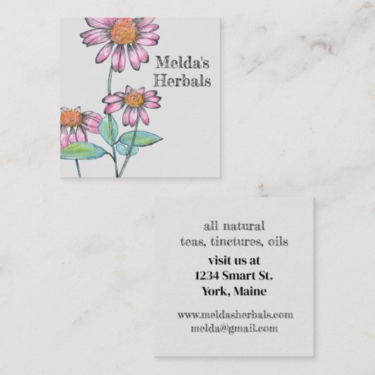 薬草のベニバナのエキナセア薬草 スクエア名刺 (正面/裏面)