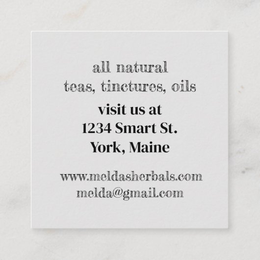 薬草のベニバナのエキナセア薬草 スクエア名刺 (裏面)