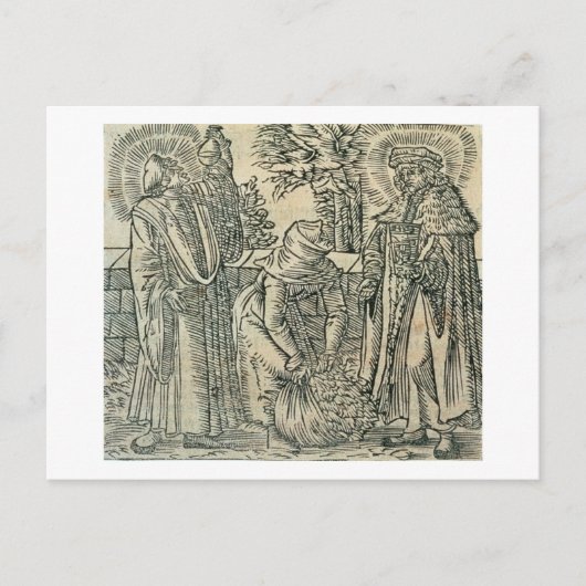 薬草を集める1534年（木版） ポストカード (正面)