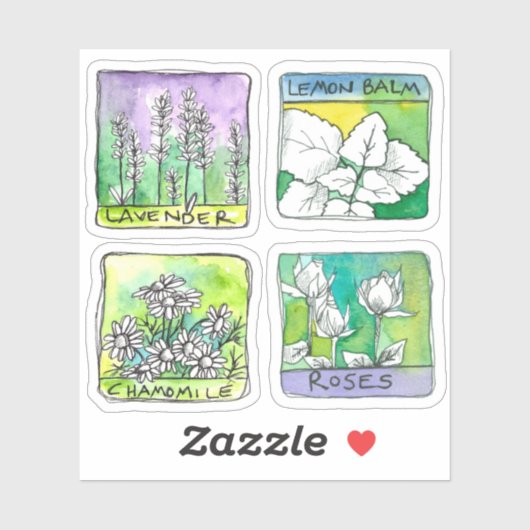 薬草ハーブティー瓶ラベルカモミールバラ シール (シート)