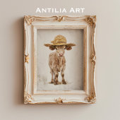 藁帽子ファームウお洒落ェブカーフ付き牛 ポスター