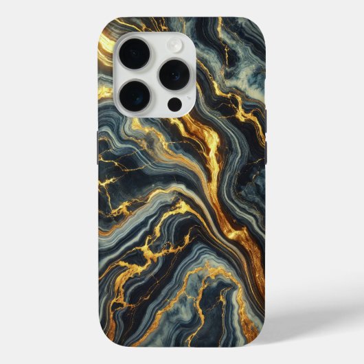 藍大理石と金色の縞模様 Case-Mate iPhoneケース (裏面)