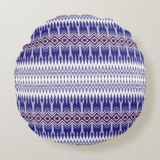 藍布にカラフルの花 ラウンドクッション