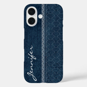藍染日本の子刺繍名 iPhone 16ケース