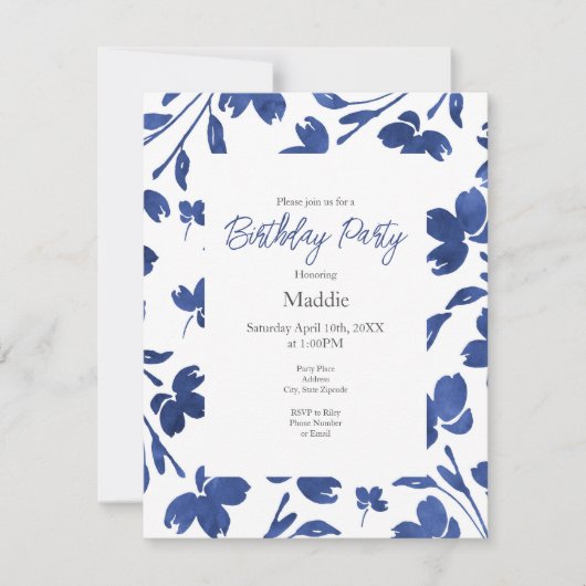 藍水色の花茎 招待状 (正面)