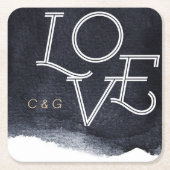 藍水色モダンシンプルモノグラム スクエアペーパーコースター (正面)