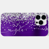 藍紫と銀の輝くグラームの署名 Case-Mate iPhoneケース (裏面 (横))