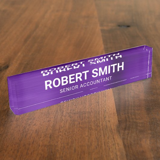 藍紫色のフェイクつや消し金属箔 デスクネームプレート (側面)