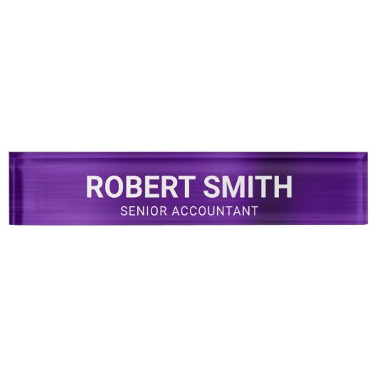 藍紫色のフェイクつや消し金属箔 デスクネームプレート (正面)