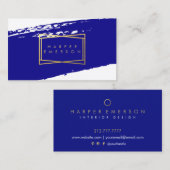 藍色および金ゴールドブラシストロークカード 名刺 (正面/裏面)