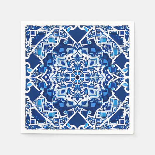 藍色とコバルトブルーのモザイクパターン スタンダードカクテルナプキン (正面)