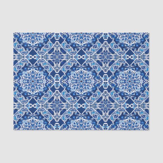 藍色とコバルトブルーのモザイクパターン 薄葉紙 (正面)