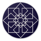 藍色と白の幾何学模様 セラミックノブ (正面)