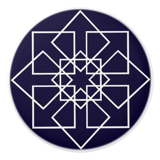 藍色と白の幾何学模様 セラミックノブ (正面)