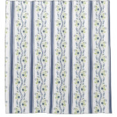 藍色と緑のフローラストライプーのシャワーカーテン シャワーカーテン (正面)