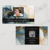 藍色と金ゴールド濃液インクQRと写真 名刺 (正面/裏面)