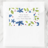 藍色のフローラ花束パターンラベル 長方形シール (バッグ)