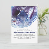 藍色のモダンな水彩画の婚約パーティ 招待状 (スタンド正面)