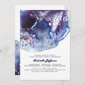 藍色のモダンな水彩画の誕生会 招待状 (正面/裏面)