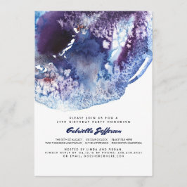 藍色のモダンな水彩画の誕生会 招待状