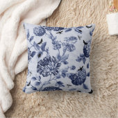 藍色のヴィンテージの植物の虫の花柄Toile クッション (ブランケット)