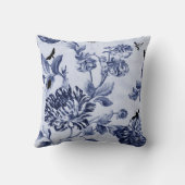 藍色のヴィンテージの植物の虫の花柄Toile クッション (裏面)