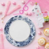 藍色のヴィンテージの花のToileの生地No.3 ペーパープレート (パーティー)