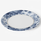 藍色のヴィンテージの花のToileの生地No.3 ペーパープレート (アングル)