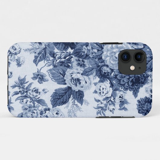 藍色のヴィンテージの花のToileの生地No.3 Case-Mate iPhoneケース (裏面(横))