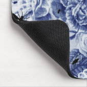 藍色のヴィンテージ植物の花のToile及び蜂 マウスパッド (コーナー)