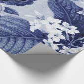 藍色のヴィンテージ植物の花のToile及び蜂 ラッピングペーパー (角)
