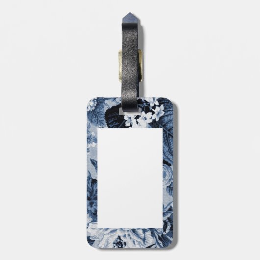 藍色のヴィンテージ植物の花のToile No.1 ラゲッジタグ (裏面縦)
