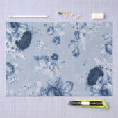 藍色のヴィンテージ花のToile No.4 薄葉紙 (クラフト)