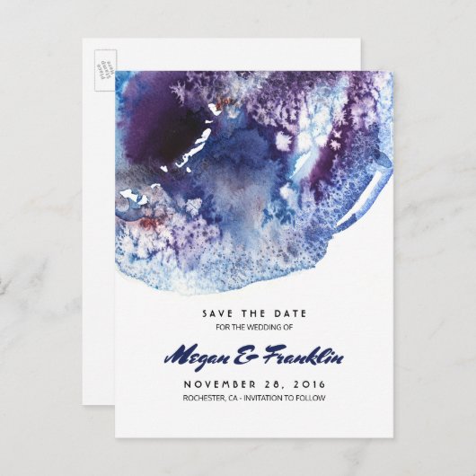 藍色の水彩結晶の保存日 案内ポストカード (正面/裏面)