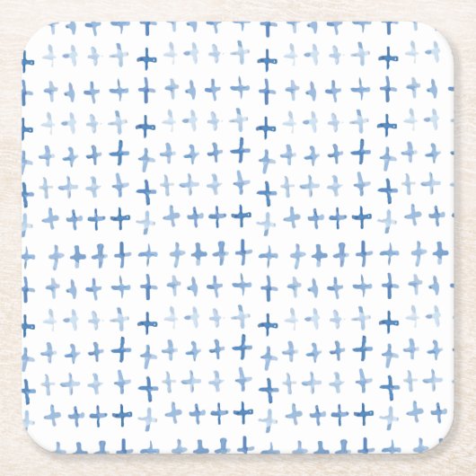 藍色の水色が絞り模様を横切る スクエアペーパーコースター (正面)