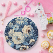 藍色の白いバラの背景 ペーパープレート (パーティー)