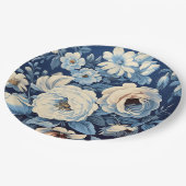 藍色の白いバラの背景 ペーパープレート (アングル)