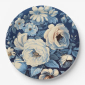藍色の白いバラの背景 ペーパープレート (正面)