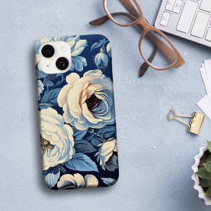 藍色の白いバラの背景 Case-Mate iPhone 14ケース