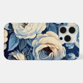 藍色の白いバラの背景 iPhoneケース (裏面横)